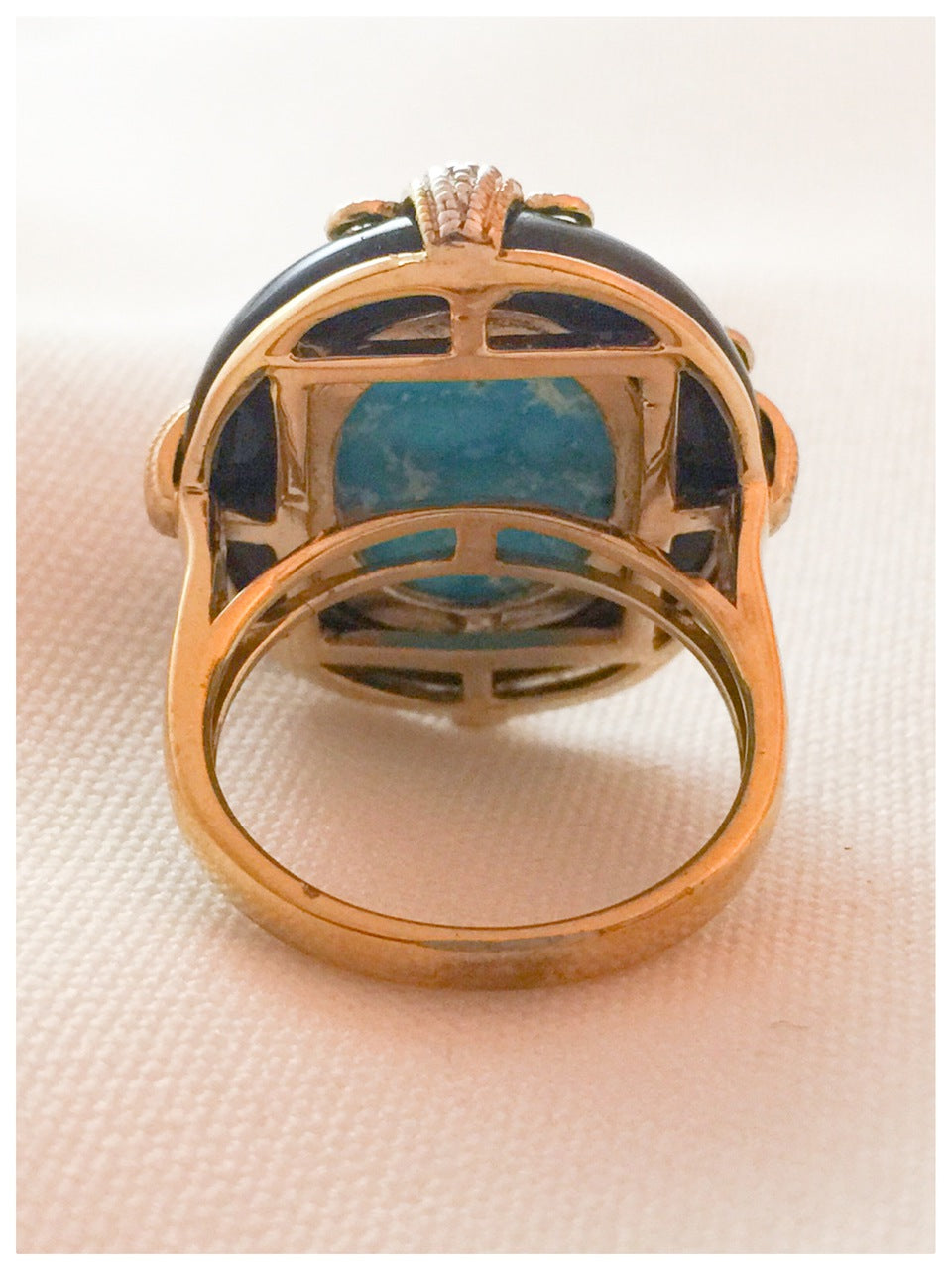 VIntage/Antique Art Deco Turquoise Ring Size 6 Detailed w Gold over Silver
