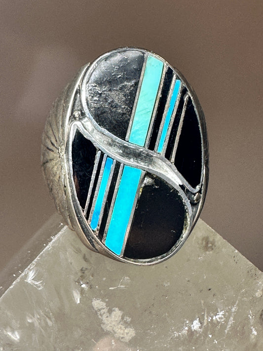 Navajo ring size 10.75 turquoise coral band sterling silver men women AS IS