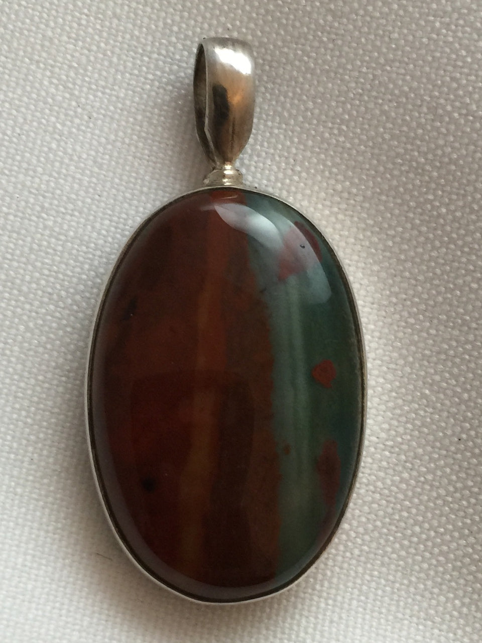 Bloodstone Pendant Set in Sterling Silver Oval Shape