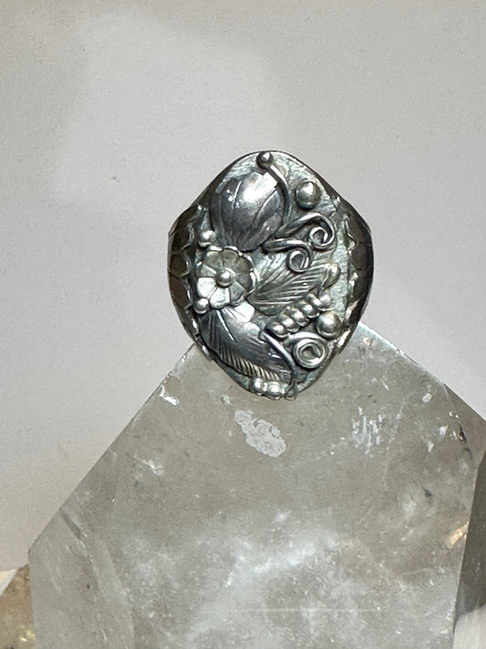 Navajo ring size 12 squash blossom leaves band sterling silver men women