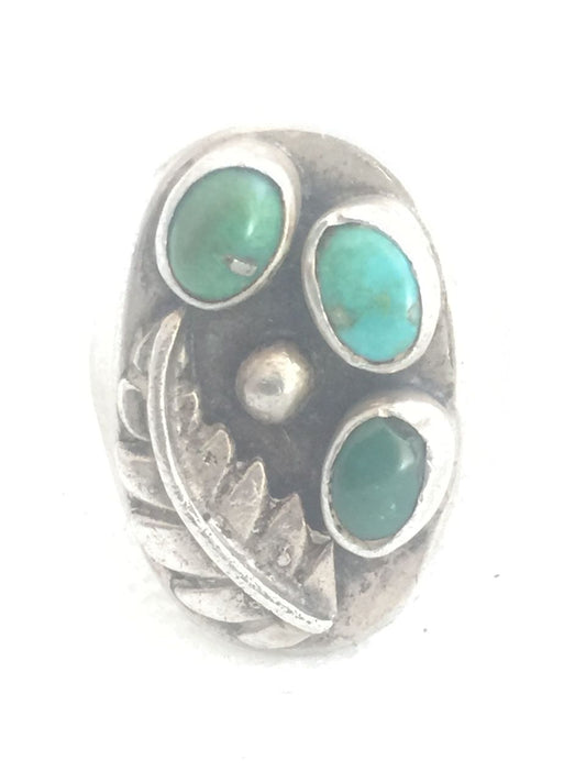 Vintage Sterling Silver Southwest Tribal Turquoise Ring Men Size 11 12.9g