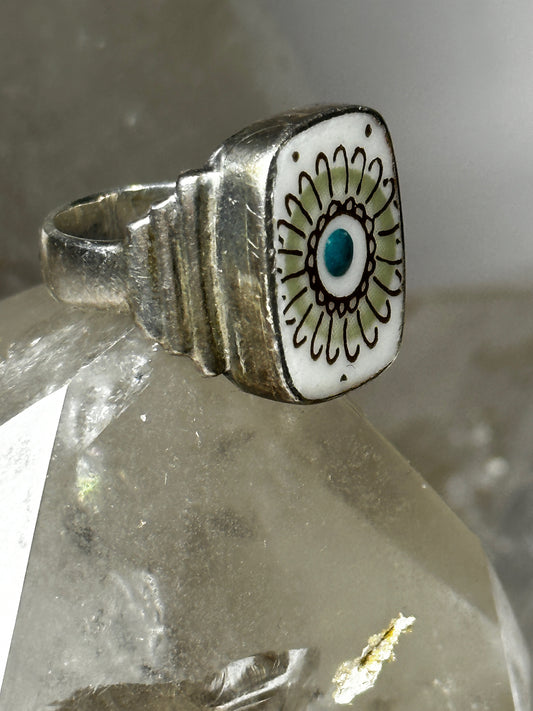 Ceramic Flower ring vintage band size 5.50 sterling silver women