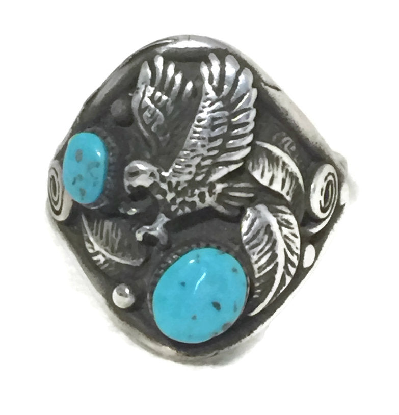 Navajo Eagle Ring Turquoise Sterling Silver Size 9.5