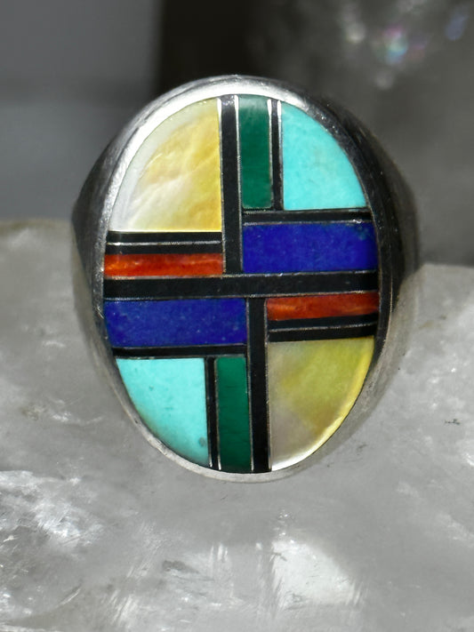 Navajo ring turquoise blue lapis spiny oyster MOP size 13 sterling silver women men