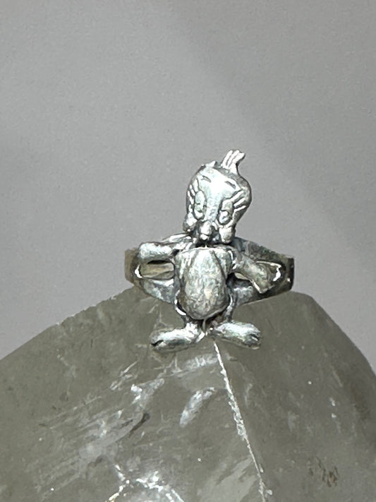 Bird ring character band hands feet face move character size 2 band sterling silver women