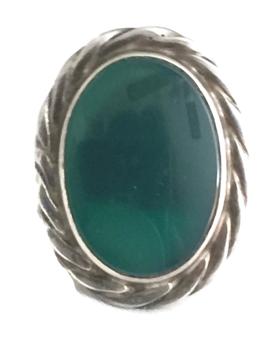 Green Jade Ring Southwest Sterling Silver Size 5.50