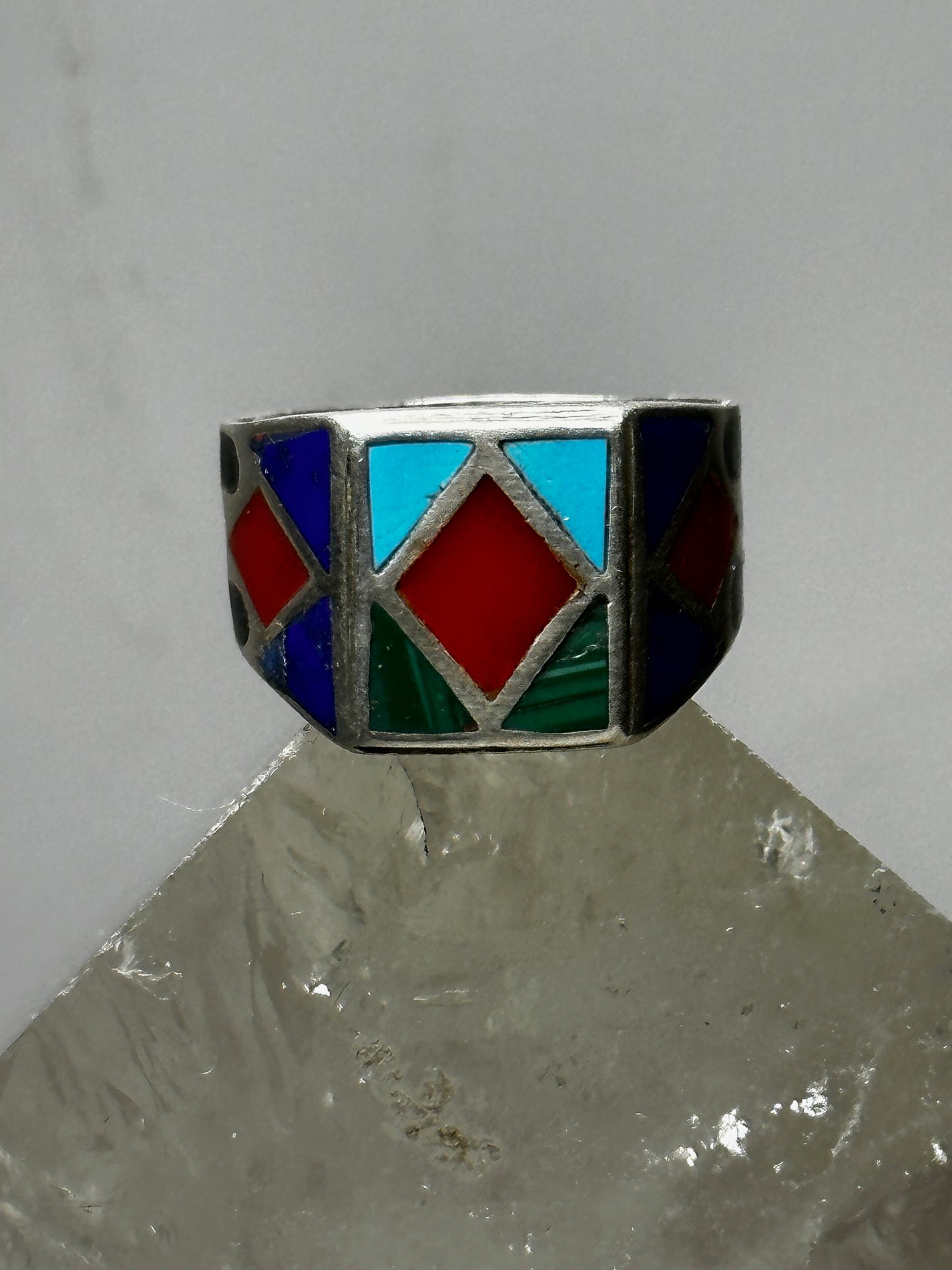 Turquoise coral ring malachite onyx lapis size 8.50 southwest sterling silver women men