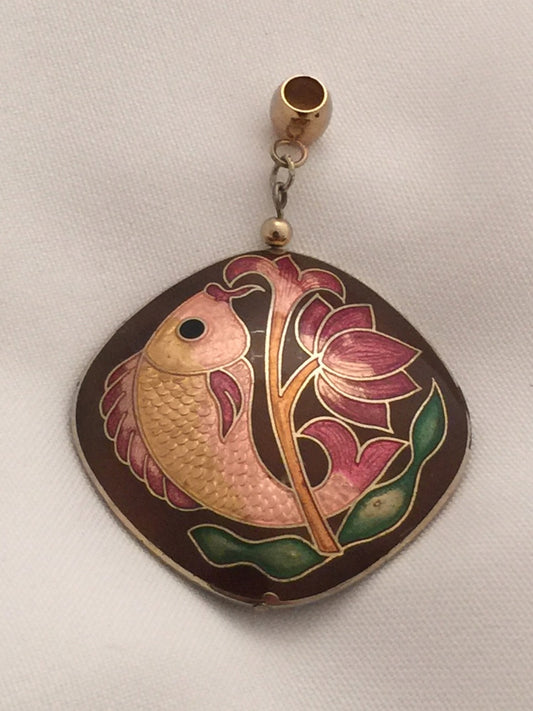 Large Cloisonne Pendant Fish Pendant Double Sided Vintage
