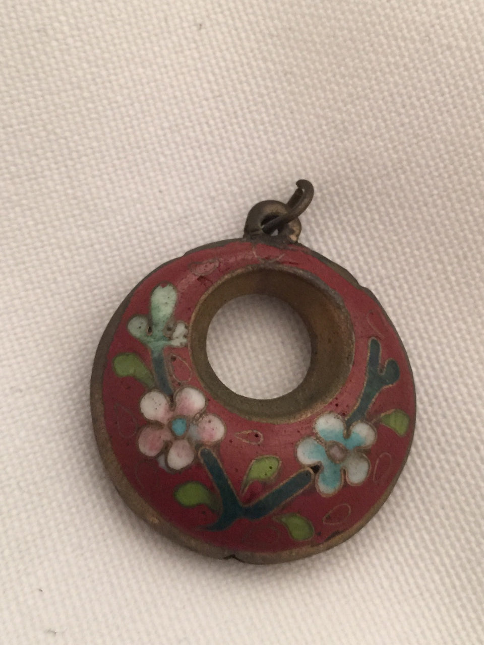 Flowers Pendant Cloisonne Vintage Circular Double Sided