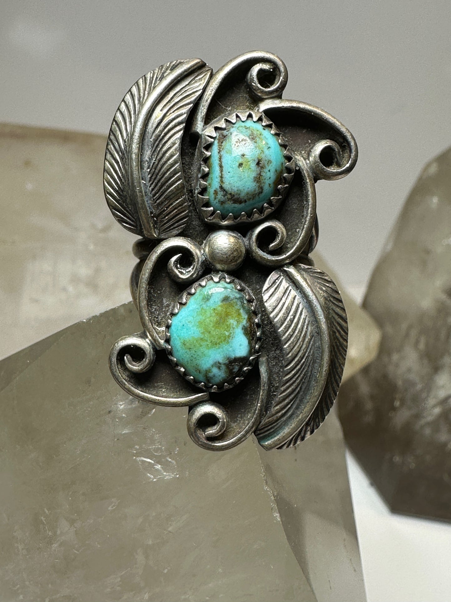 Turquoise ring size 5.75 Navajo long southwest sterling silver women
