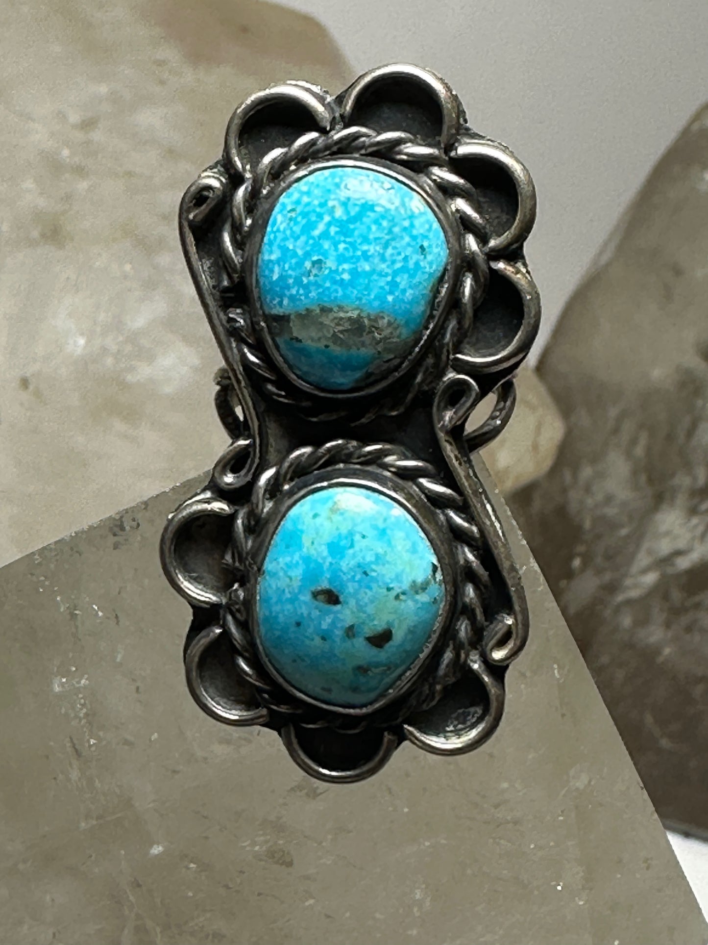 Turquoise ring size 6 long Navajo southwest sterling silver women