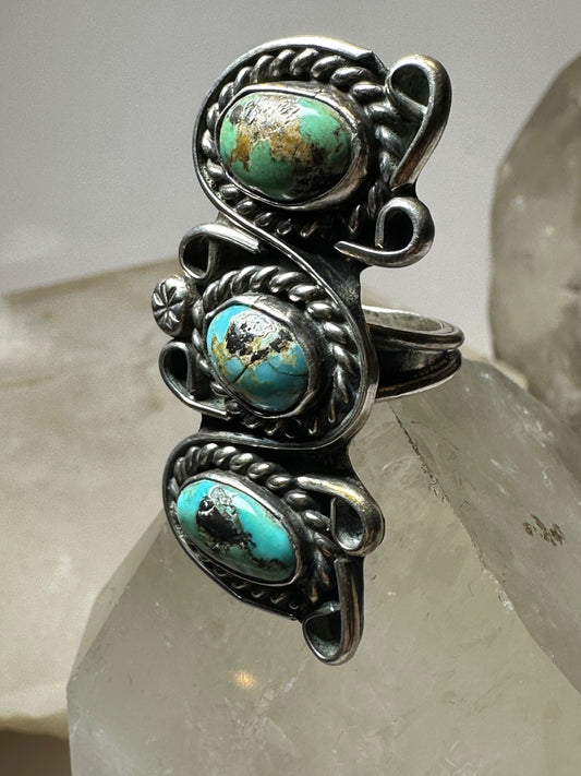 Turquoise ring size 6.50 long Navajo southwest sterling silver women
