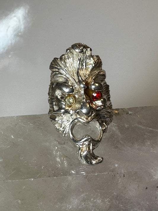 Green man face ring size 7.50 Wind monster sterling silver women men