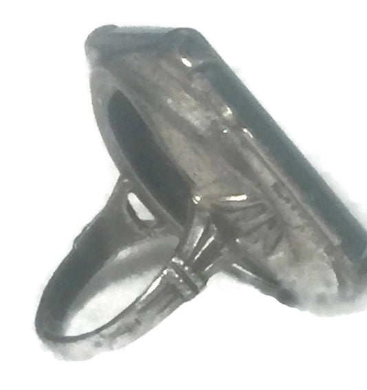 Jade Ring Art Deco Sterling Silver Marcasites Size 4 AS IS
