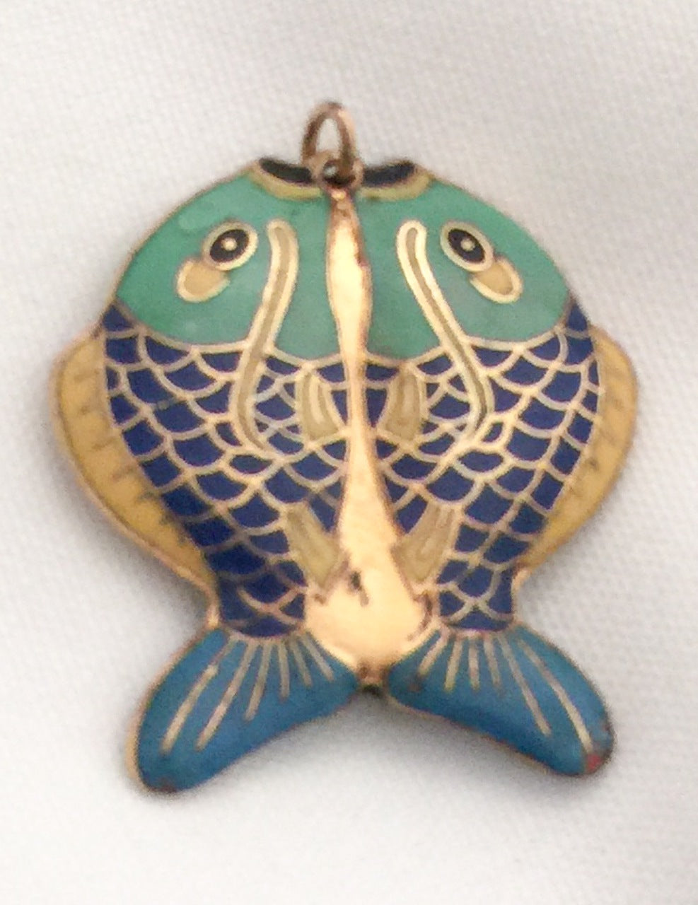Vintage Large Cloisonne Double Fish Pendant Double Sided