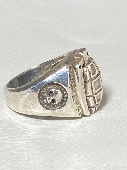 Grenade ring biker skull cobra snake band sterling silver men