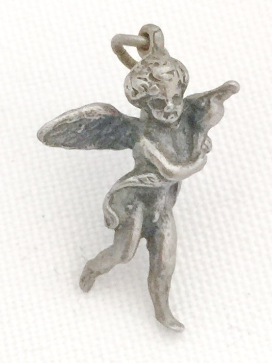 Angel w Bird Charm Sterling Silver Vintage
