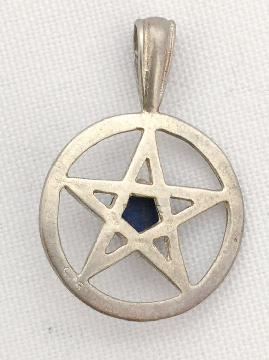 Sterling Silver Vintage Pentagram Pendant w Blue Lapis Stone