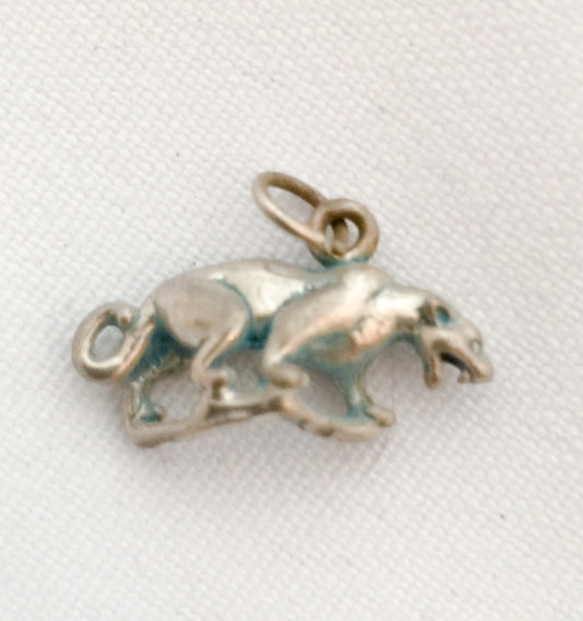 Cougar Mountain Lion w Black Enamel Sterling Silver Vintage