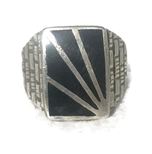 Onyx Ring Mens Band Southwest Sterling Silver Size 10.75