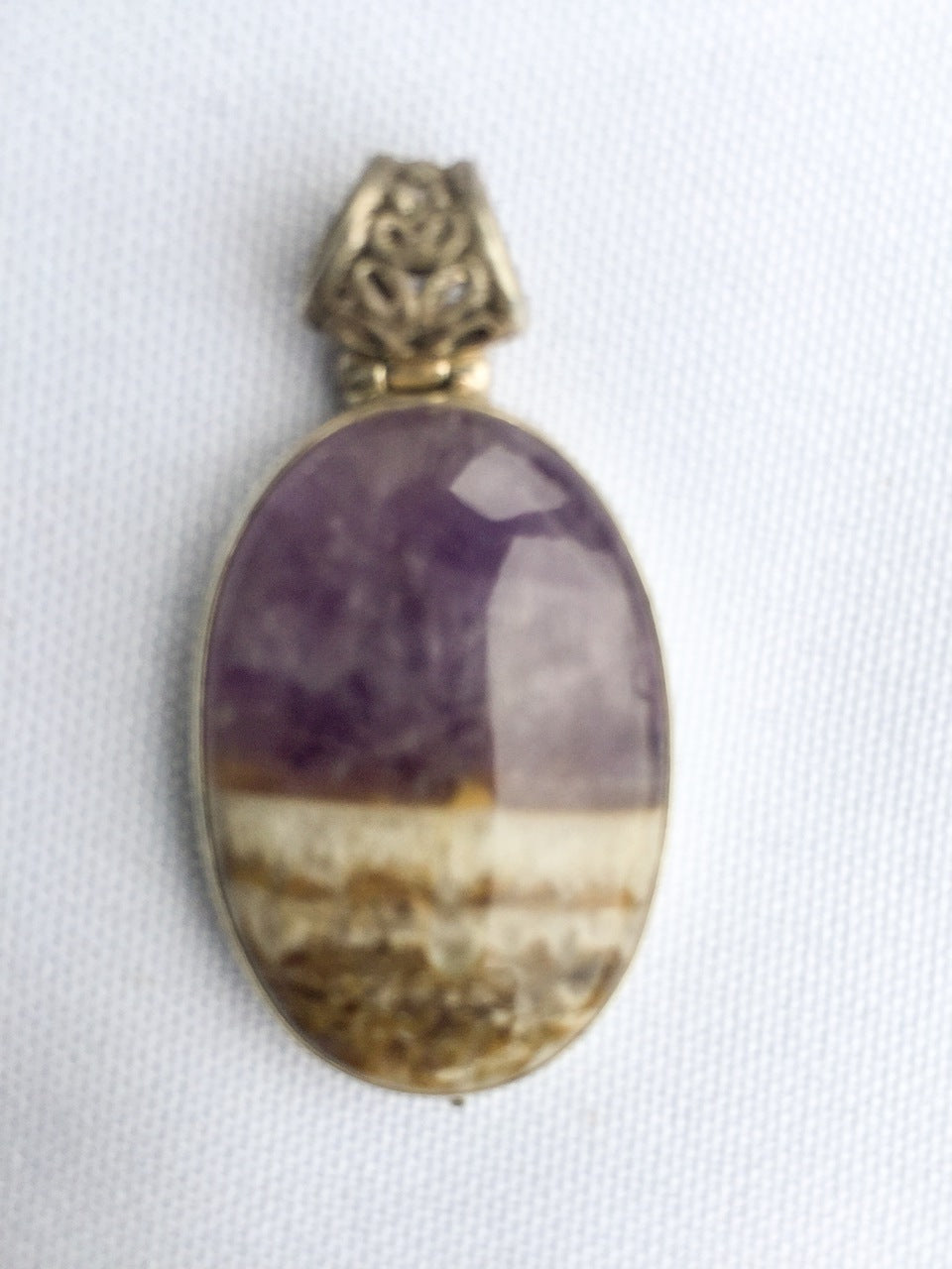 Fluorite Pendant Set in Sterling Silver Purple Earth Tones Oval Shape