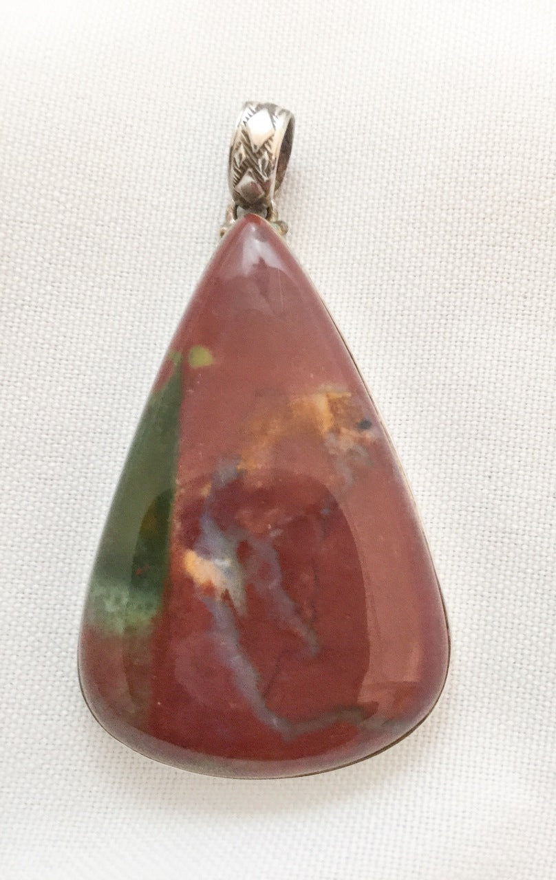 Bloodstone Pendant Set in Sterling Silver Larger Teardrop Shape