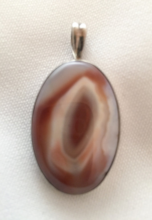 Agate Pendant set in Sterling Silver Maroon Greys Smaller Oval