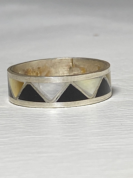 Onyx ring MOP mother of pearl southwest band sterling silver band women girls