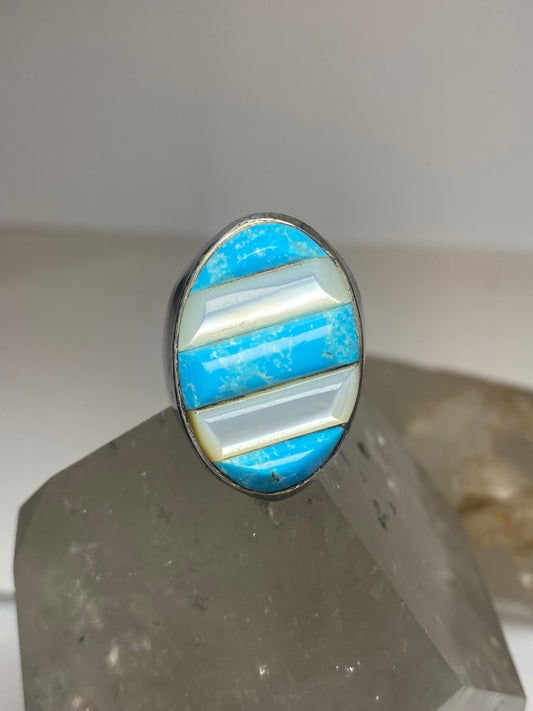 Turquoise ring mother of pearl cobblestone southwest sterling silver women men