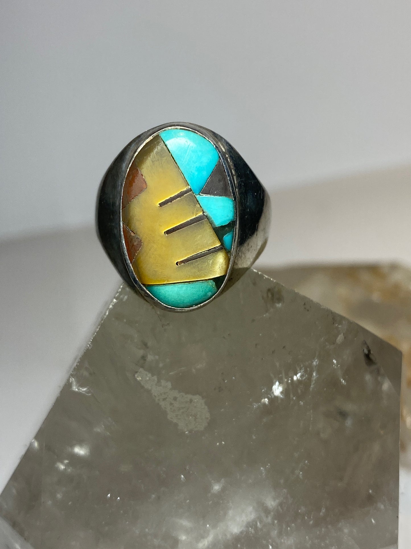 Zuni ring turquoise MOP onyx southwest sterling silver women men