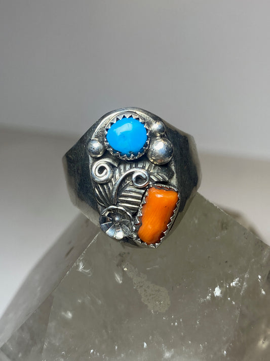 Navajo ring turquoise coral southwest sterling silver women men