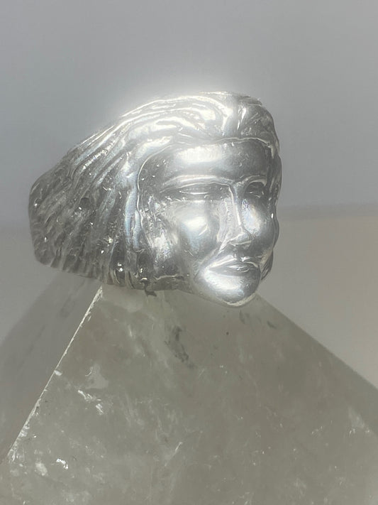 Face ring with long hair sterling silver women men