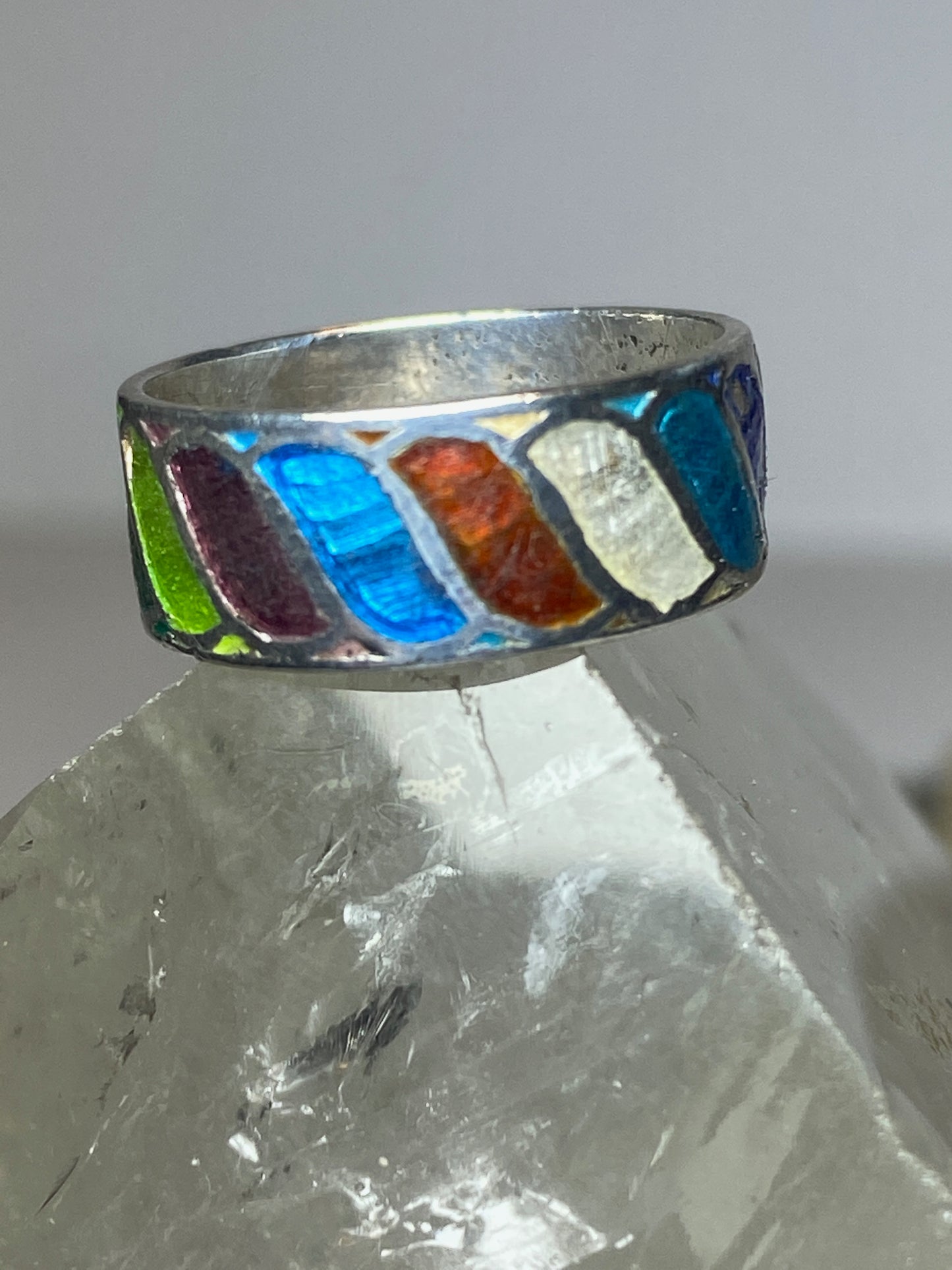 Rainbow ring colorful pinky band sterling silver women