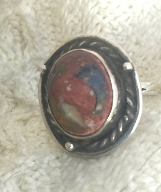 Vintage Sterling Silver Southwest Tribal Agate Ring Size 8.75 4.7g