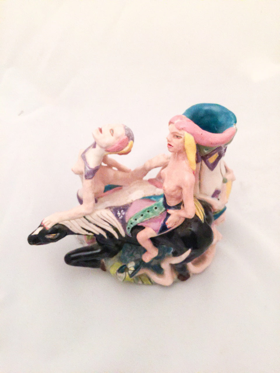 Porcelain Sculpture of Lady with Black Horse