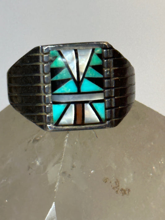Turquoise ring Zuni MOP onyx size 13.75 sterling silver women men