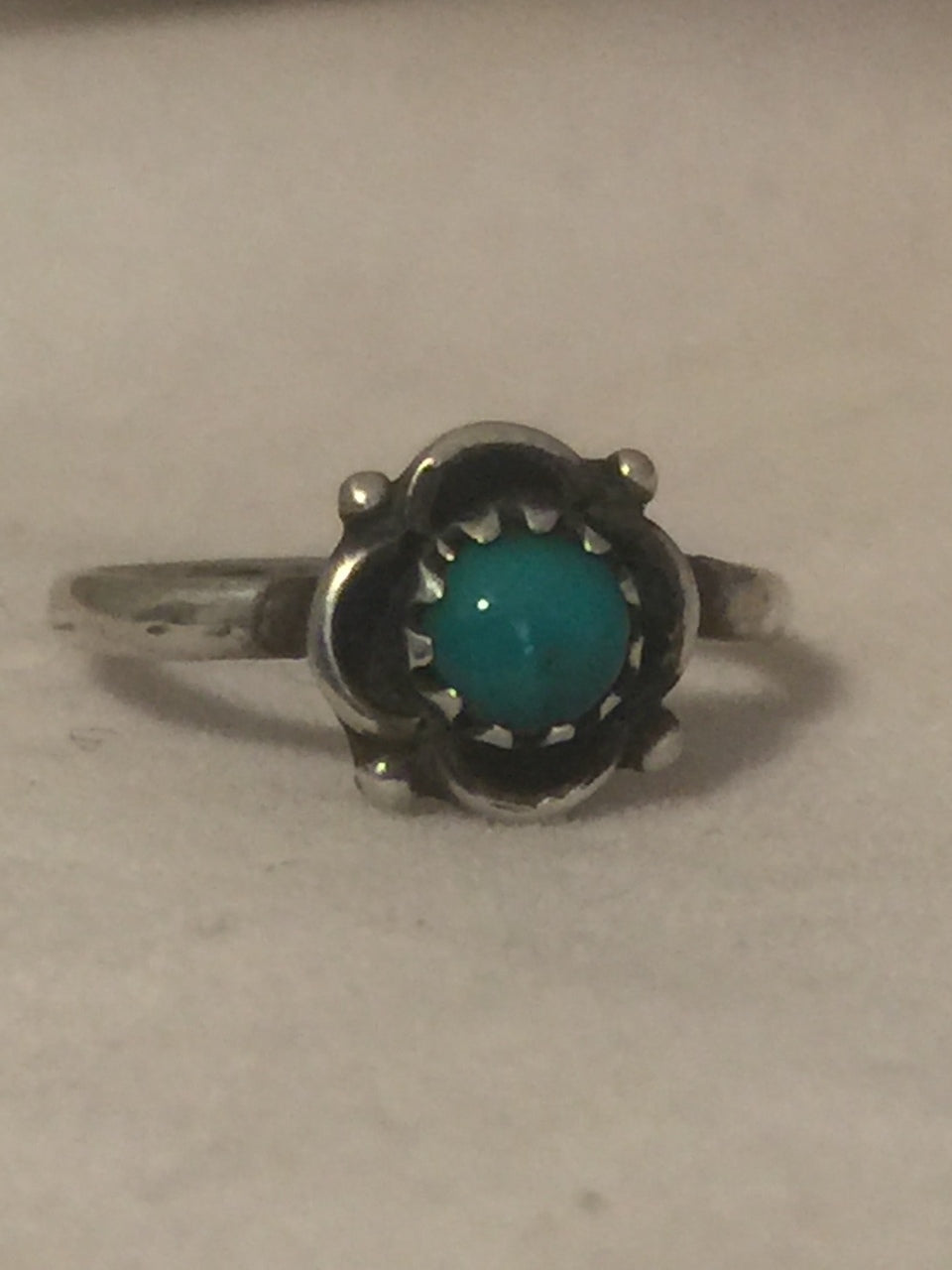 Vintage Sterling Silver Native American Navajo Turquoise Ring Baby Child Adult Pinky Sign GH Size 3.25