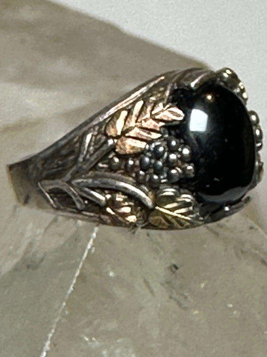 Black Hills Gold ring size 6.75 onyx band sterling silver women
