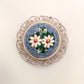 Vintage Venetian Circular Micro-Mosaic Pin with Flowers in a Light Blue Background