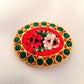 Flower Pin Venetian Micro-Mosaic Red Background with Green Circles