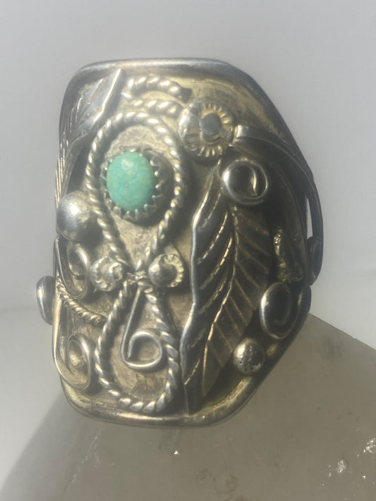 Turquoise ring leaves Navajo sterling silver women men