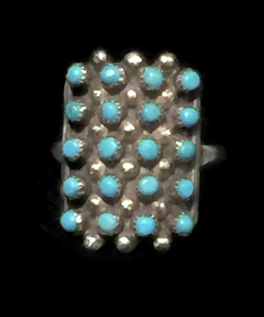 Zuni Ring Petite Point Turquoise Sterling Silver Size 6.75