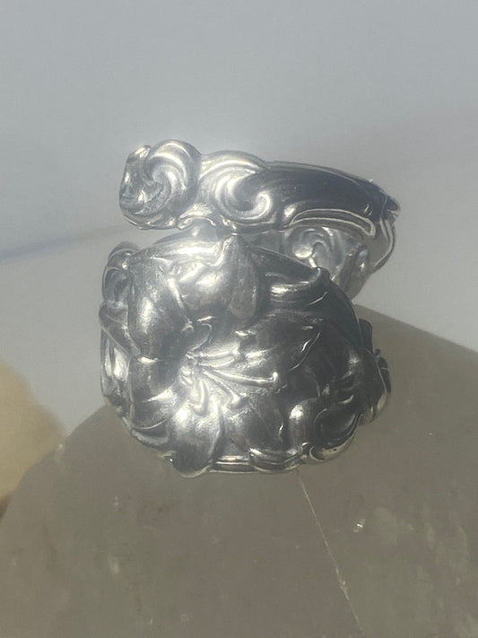 Floral spoon ring flowers band ring sterling silver women girl