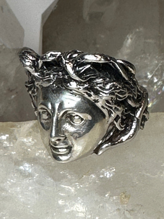 Face ring size 10.7 birds Classical Renaissance face figurative band sterling silver women men