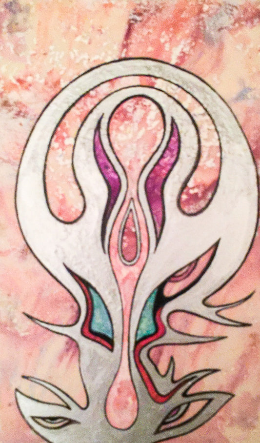 Watercolor and Mixed Media on Paper "Silver Alien"