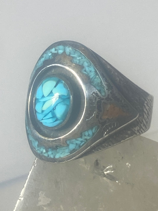 Turquoise ring southwest coral chips sterling silver women