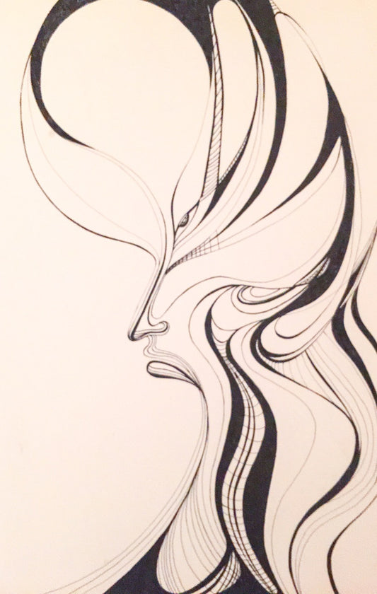 Original Black and White Ink Drawing on Paper "Design in Profile"