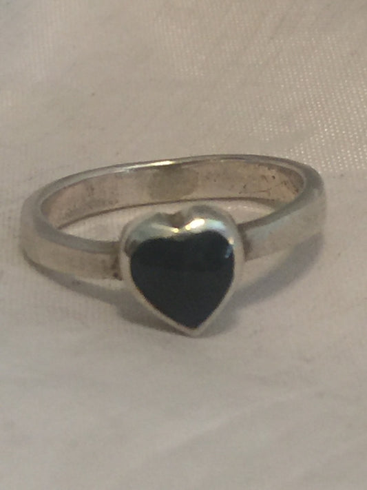 Onyx Heart Vintage Sterling Silver Ring Band Size 6.25 2.5g