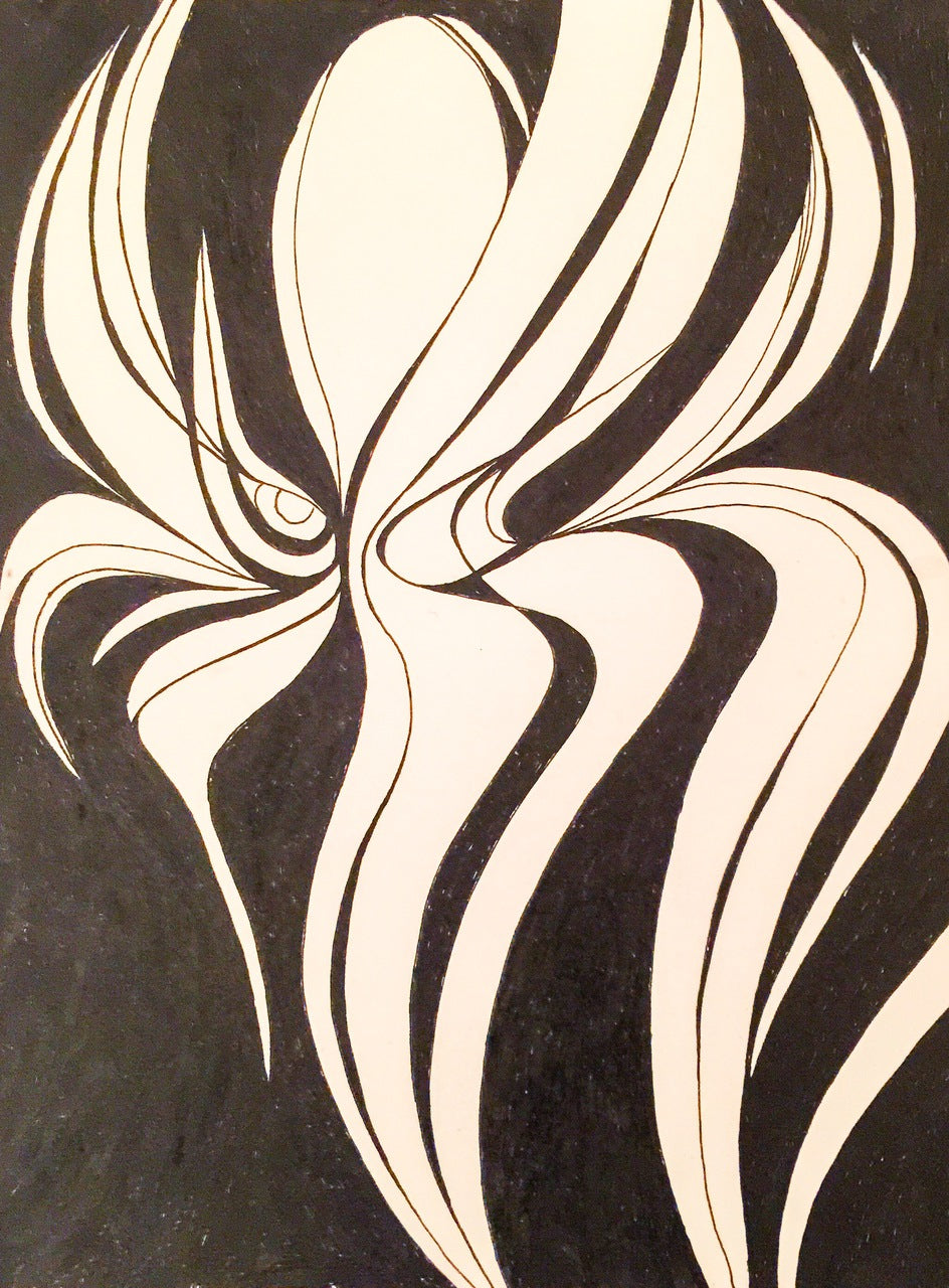 Original Black and White Ink Drawing on Paper "Spider Face"