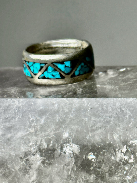 Turquoise ring size 4.50 Zuni band wedding sterling silver women